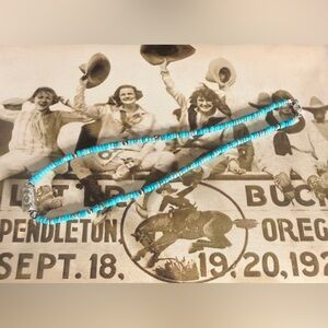 Turquoise Beaded Hesihi Necklace 18” 
Sterling Silver Beads